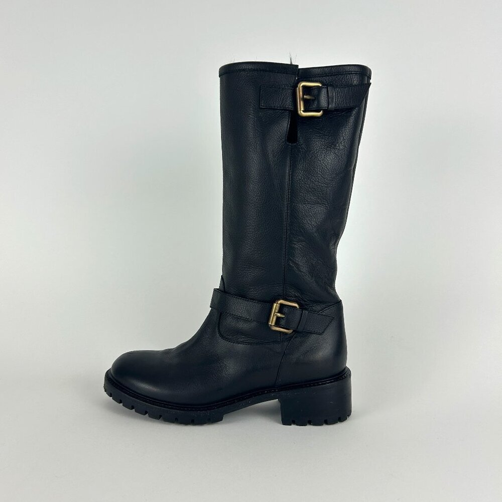 Fendi Black Moto rabbit fur lined boots